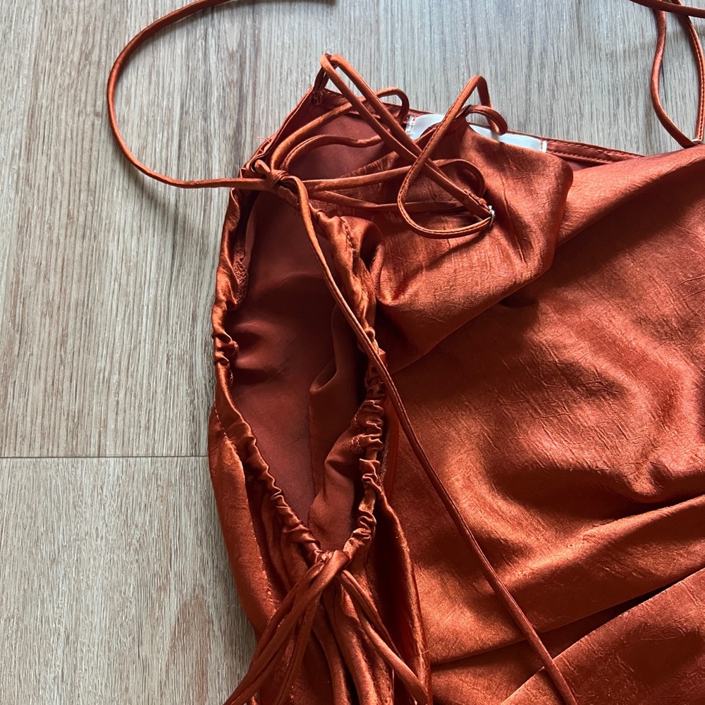 Satin Burnt Orange Mini Dress - Picture 2 of 3